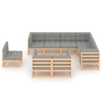 Set Divani da Giardino 9 pz con Cuscini Legno Massello di Pino