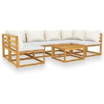 Set Divani da Giardino 7 pz con Cuscini Crema Massello Acacia