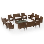 Set Divani da Giardino 16 pz con Cuscini in Polyrattan Marrone