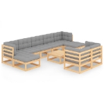 Set Divani da Giardino 10 pz con Cuscini Legno Massello di Pino