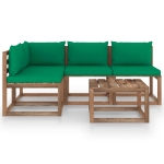 Set Divani da Giardino 5 pz con Cuscini Verdi