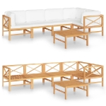 Set Divani da Giardino 6pz Cuscini Crema Legno Massello di Teak