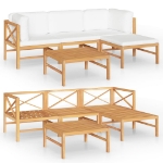 Set Divani da Giardino 5pz Cuscini Crema Legno Massello di Teak