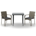 Set Salotto Giardino 3 pz con Cuscini Nero e Grigio Polyrattan