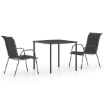 Set da Pranzo per Giardino 3 pz in Acciaio Nero