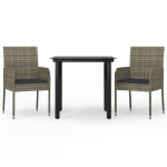 Set Salotto Giardino 3 pz con Cuscini Nero e Grigio Polyrattan