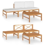 Set Divani da Giardino 4pz Cuscini Crema Legno Massello di Teak