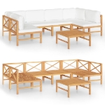 Set Divani da Giardino 7pz Cuscini Crema Legno Massello di Teak