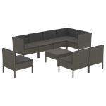 Set Divani da Giardino 9 pz con Cuscini in Polyrattan Grigio