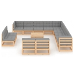 Set Divani da Giardino 14 pz con Cuscini Legno Massello di Pino