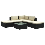 Set Salotto da Giardino 6 pz con Cuscini in Polyrattan Nero