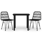 Set da Pranzo da Giardino 3 pz Nero in Polyrattan