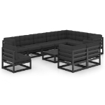 Set Divani da Giardino 11 pz con Cuscini Massello di Pino Nero