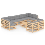 Set Divani da Giardino 10 pz con Cuscini Legno Massello di Pino