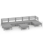 Set Divani da Giardino 8 pz Grigio in Legno Massello di Pino