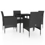 Set da Pranzo da Giardino 5 pz con Cuscini Nero