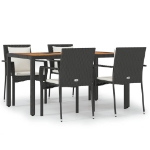 Set da Pranzo da Giardino 5 pz Nero con Cuscini in Polyrattan