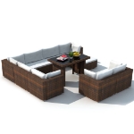 Set Divani da Giardino 10 pz con Cuscini in Polyrattan Marrone