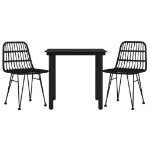 Set da Pranzo da Giardino 3 pz Nero in Polyrattan