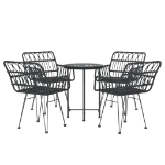 Set da Pranzo da Giardino 5 pz Nero in Polyrattan