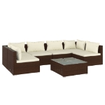 Set Divani da Giardino 7 pz con Cuscini in Polyrattan Marrone