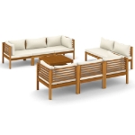 Set Divani da Giardino 9 pz con Cuscini Crema in Legno Acacia