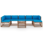 Set Divani da Giardino 8 pz con Cuscini Blu Chiaro