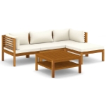 Set Divani da Giardino 5 pz con Cuscini Crema in Legno Acacia