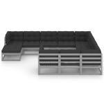 Set Divani da Giardino 11 pz Grigio Cuscini Massello di Pino