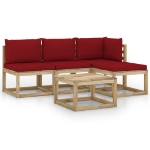 Set Salotto da Giardino 5 pz con Cuscini Rosso Vino