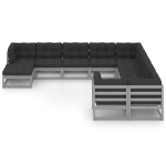 Set Divani da Giardino 11 pz Grigio Cuscini Massello di Pino