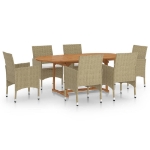 Set Mobili da Pranzo per Giardino 7 pz in Polyrattan Beige