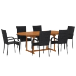 Set Mobili da Pranzo per Giardino 7 pz in Polyrattan Nero