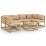 Set Divani da Giardino 7pz con Cuscini Legno di Pino Impregnato