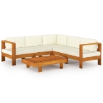 Set Divani Giardino 6 pz Cuscini Bianco Crema in Legno d'Acacia