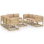 Set Divani da Giardino 9pz con Cuscini Legno di Pino Impregnato