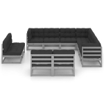 Set Divani da Giardino 11 pz Grigio Cuscini Massello di Pino