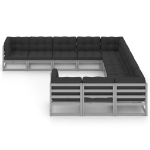 Set Divani da Giardino 11 pz Grigio Cuscini Massello di Pino