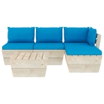 Set Divani da Giardino su Pallet 5 pz con Cuscini Legno Abete