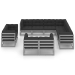 Set Divani da Giardino 11 pz Grigio Cuscini Massello di Pino