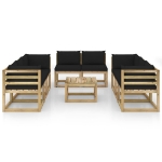 Set Divani da Giardino 9pz con Cuscini Legno di Pino Impregnato