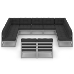 Set Divani da Giardino 11 pz Grigio Cuscini Massello di Pino