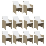 Set da Pranzo da Giardino 11 pz con Cuscini in Polyrattan Beige