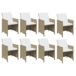 Set da Pranzo da Giardino 9 pz con Cuscini in Polyrattan Beige