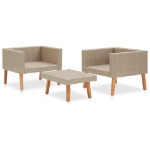 Set Divani da Giardino 3 pz con Cuscini in Polyrattan Beige