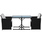 Set da Bistrot 3 pz con Cuscini in Polyrattan Nero