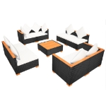 Set Divani da Giardino 9 pz con Cuscini in Polyrattan Nero