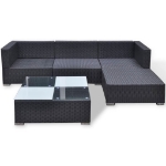 Set Divani da Giardino 5 pz con Cuscini in Polyrattan Nero