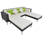 Set Divani da Giardino 4 pz con Cuscini in Polyrattan Nero