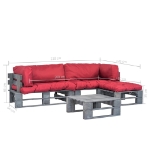 Set Divani da Giardino 4 pz Pallet Cuscini Rossi in Legno